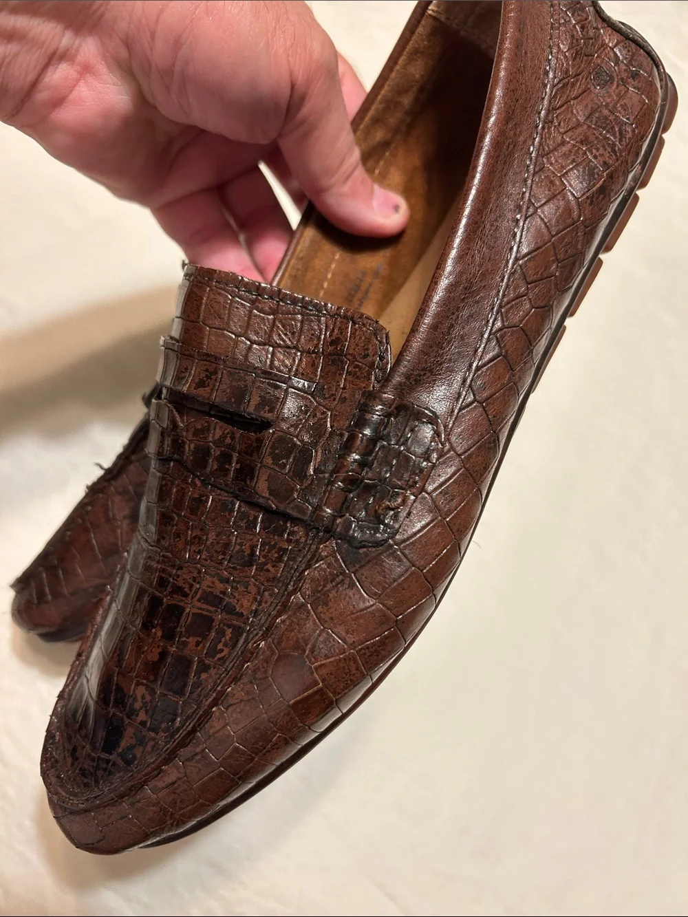 Born Men’s Dark Brown Croc-Embossed Leather Slip-On Loafers